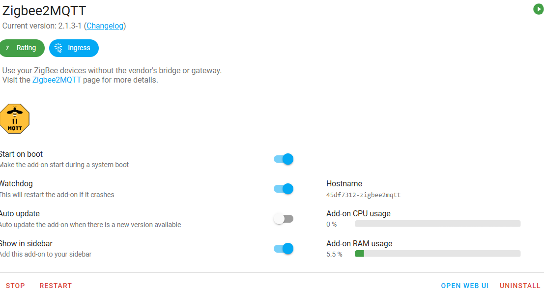 Zigbee2MQTT addon config